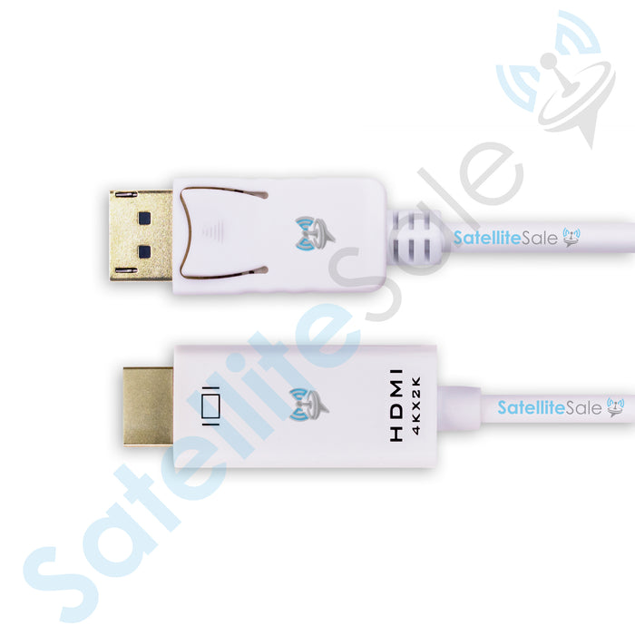 SatelliteSale – câble DisplayPort unidirectionnel vers HDMI mâle vers mâle, 4K/30Hz, 8.64Gbps, fil universel, cordon blanc en PVC 