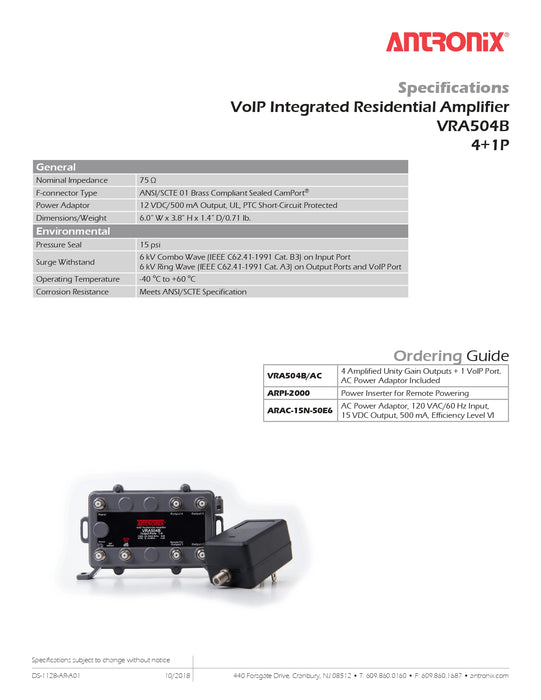 Antronix Kit de amplificador residencial integrado VoIP de 75 ohmios de SatelliteSale