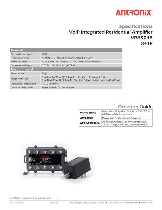 Kit d'amplificateur résidentiel intégré VoIP Antronix 75Ohm par SatelliteSale