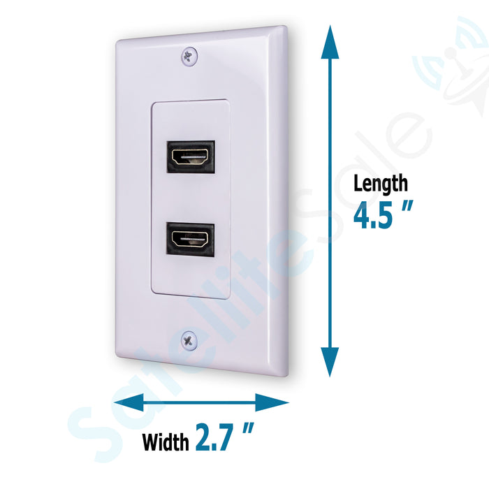 SatelliteSale Universal HDMI 1.4 Wall Plate Female to Female 10.2Gbps 4K/30Hz White With Screws And Wall Bracket Included