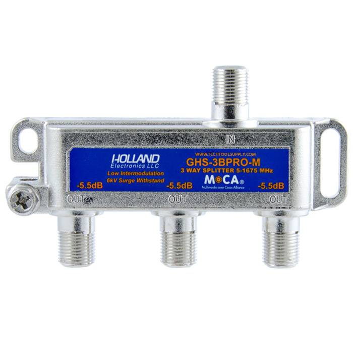 HOLLAND ELECTRONICS 3-Way Balanced Splitter MOCA Compliant 5-1675MHz ...