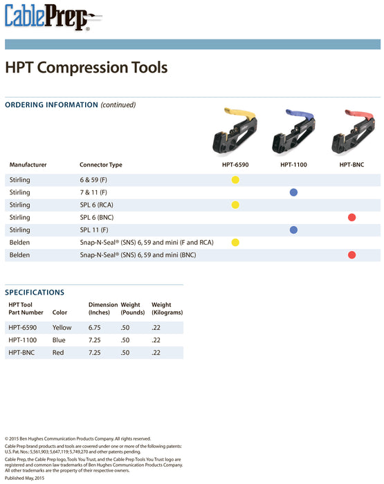 CablePrep HPT-6590 Outil de compression et d'insertion de poche hybride pour RG6/59F et RCA