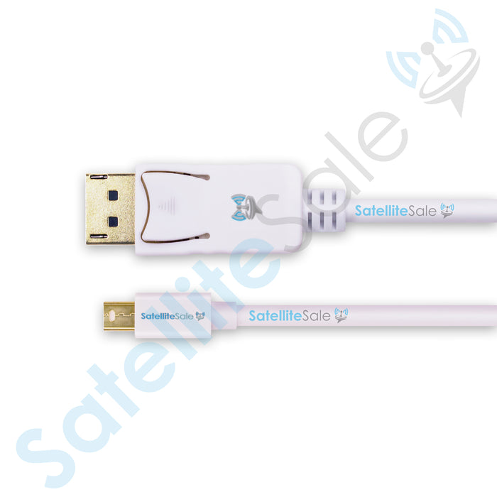 SatelliteSale Mini DisplayPort to Display Port DP Cable Male to Male 4K/30Hz 8.64Gbps Universal Wire PVC White Cord