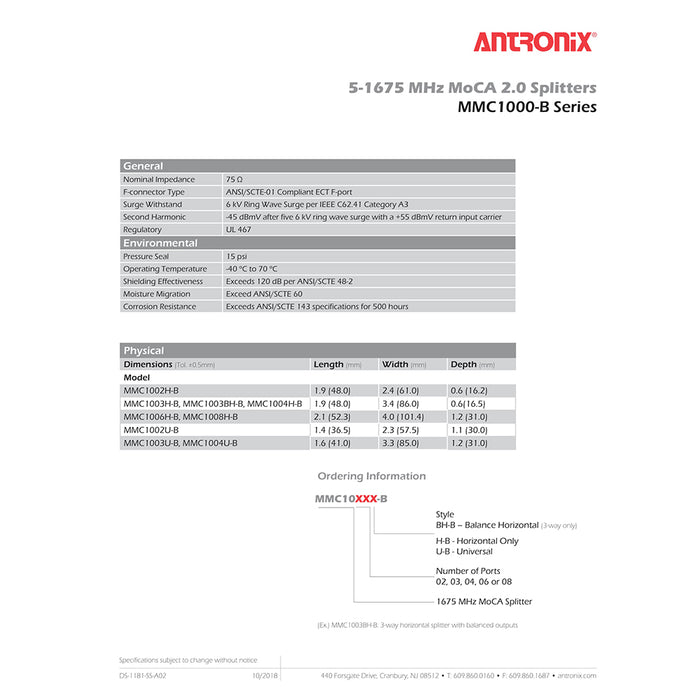 Répartiteur Antronix MoCA 2.0 pour Frontier anciennement Verizon Fios 5-1675 MHz