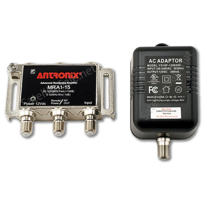 Amplificateur Antronix MRA1-15AC, 1 port, gain 15 dB, sortie 5-1002 MHz + adaptateur secteur