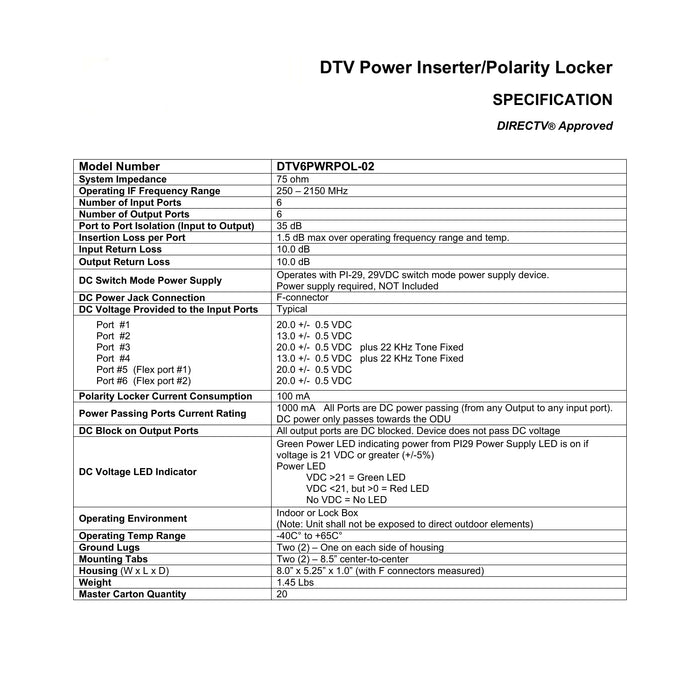 DTV6PWRPOL-02 ProBrand, insertion d'alimentation, casier de polarité