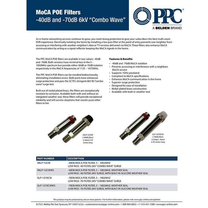 Filter, MoCA "POE" for Cable TV & OTA coaxial networks ONLY