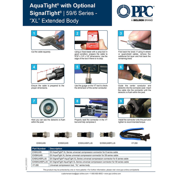 PPC EX6XLWS+AquaTight RG6 Coaxial Compression Connectors (Qty-15 bags of 50 Pcs)