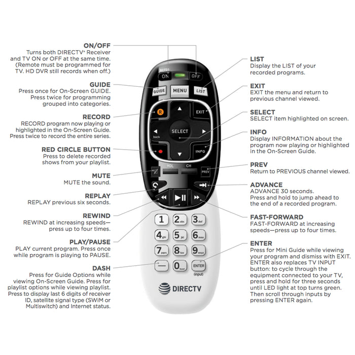 RC73 Remote Control DirecTV AT&T Genie RF Remote — SatelliteSale