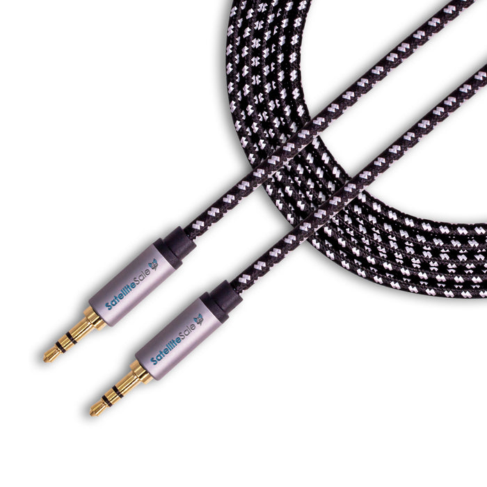 SatelliteSale Auxiliary 3.5mm Audio Jack Male to Male Digital Stereo Aux Cable Universal Wire Black/White Nylon Cord