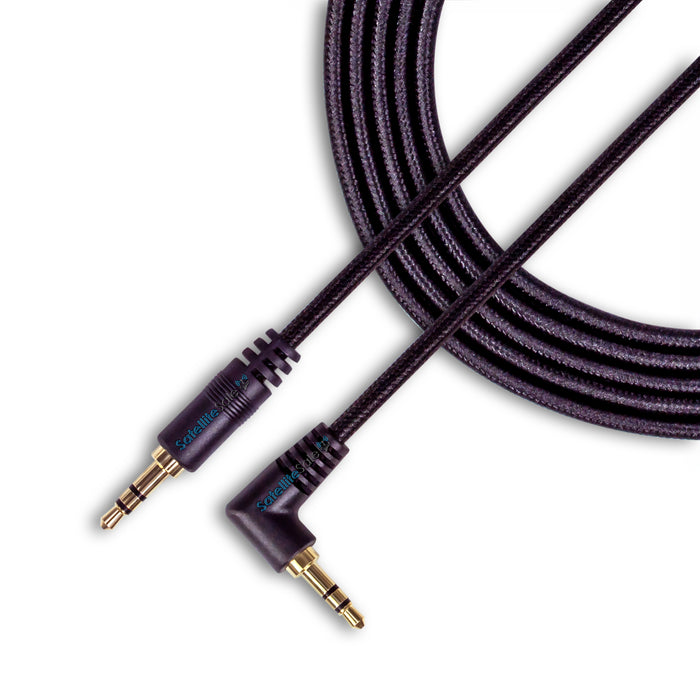 SatelliteSale Auxiliary 3.5mm Right Angle Audio Jack Male to Male Digital Stereo Aux Cable Universal Wire Black Nylon Cord