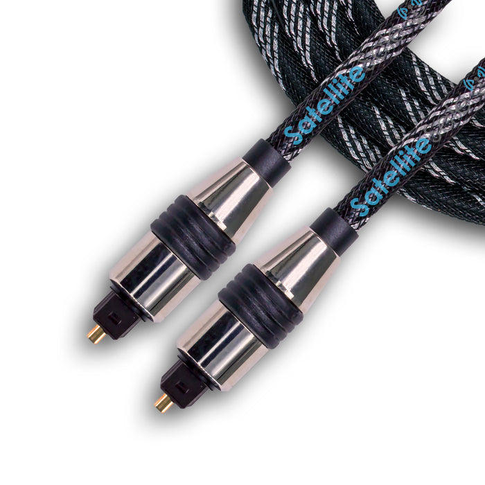 SatelliteSale Digital Toslink SPDIF Audio Optical Fiber Cable Universal Wire Nylon Black/Silver Cord