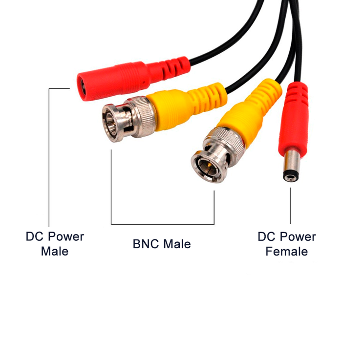 SatelliteSale Cámara de seguridad CCTV Cable BNC Cable siamés prefabricado 2 en 1 de vídeo y alimentación Cable universal Cable negro de PVC