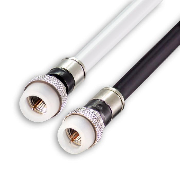 SatelliteSale Cable coaxial digital RG-6/U de 75 ohmios con conectores impermeables tipo F Cable universal para interiores y exteriores Cable blanco y negro 