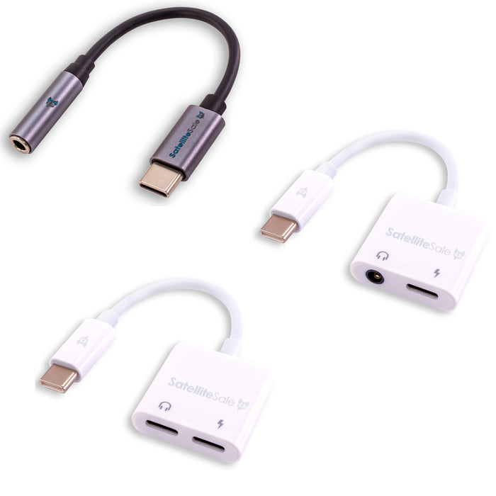 SatelliteSale Universal USB tipo C Audio y adaptador de corriente macho a hembra convertidor de PVC blanco y negro 