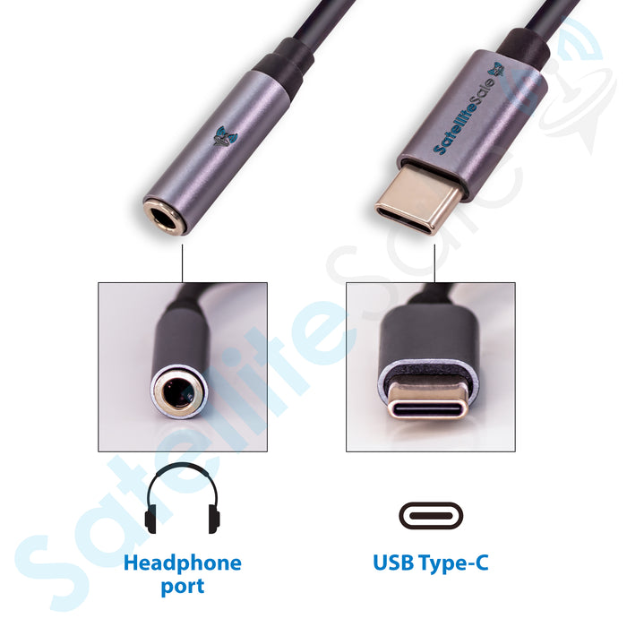 SatelliteSale Universal USB tipo C Audio y adaptador de corriente macho a hembra convertidor de PVC blanco y negro 