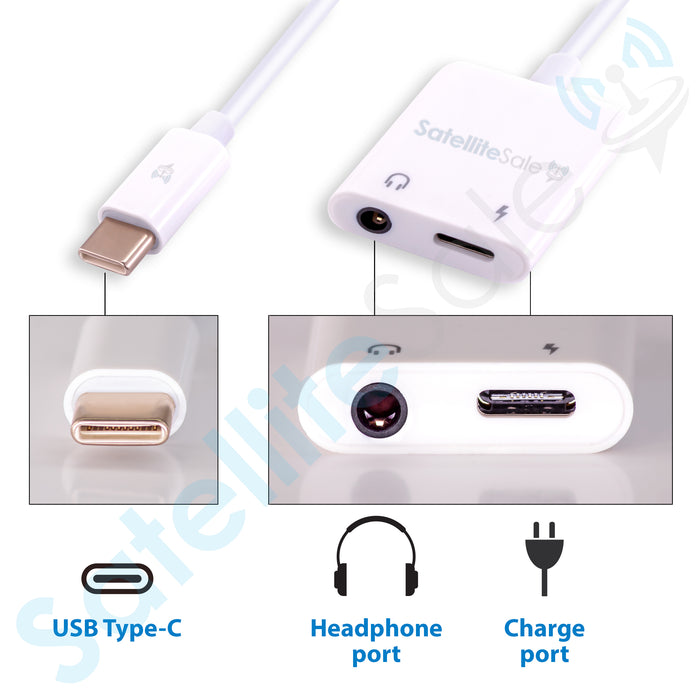 USB Type-C to 3.5mm Audio Jack and Charging Adapter with Type C to 3.5