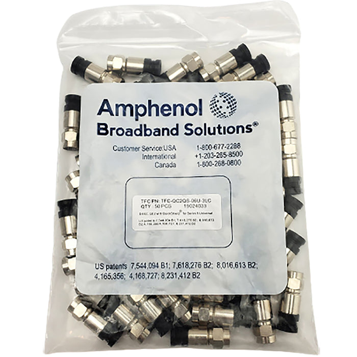 Amfenol TFC-QC2QS-06U-3LC-BLACK Conector de compresión coaxial RG6 (paquete de 50)