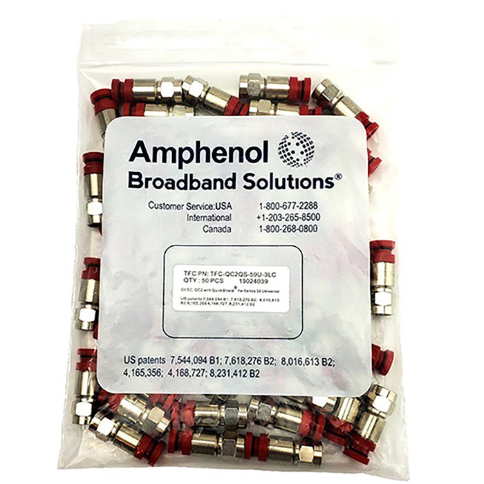 Amphenol TFC-QC2QS-59U-3LC-RED RG59 Coaxial Compression Connector (50 Pack)