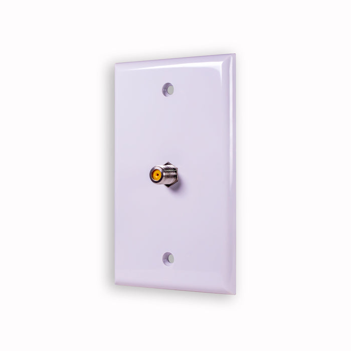 SatelliteSale Coaxial Wall Plate Female to Female F-Type RG-6 2.4GHz Universal Connector White With Screws and a Wall Bracket Included